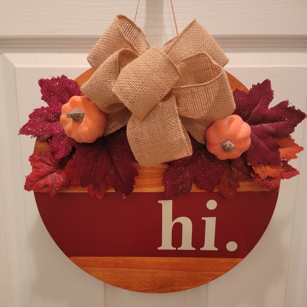 Hi Door Hanger | Fall Door Hanger | Wood Round Sign | Welcome Sign Front Door